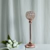 BalsaCircle 16" Faux Crystal Beaded Candle Holder Rose Gold