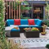 LACOO 5 Pieces Patio Sectional Set PE Rattan All-Weather Conversation Set with Table Blue 83" L x 55" W X 25" H
