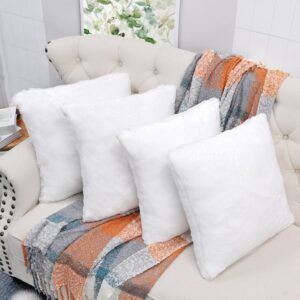 Home Soft Things Faux Fur Pillow Shell 4 Piece Set-Bright White - 20" x 20"