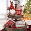 Christmas Decorations - Tiered Tray Decor Bundle 5 PCS - 3 Christmas Wooden Signs
