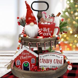 Christmas Decorations - Tiered Tray Decor Bundle 5 PCS - 3 Christmas Wooden Signs